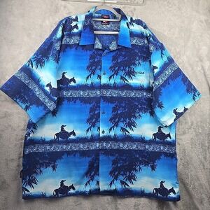 Vintage South Pole Button Up Shirt Men's 3XL Blue Donkey All Over Print Y2K Flaw